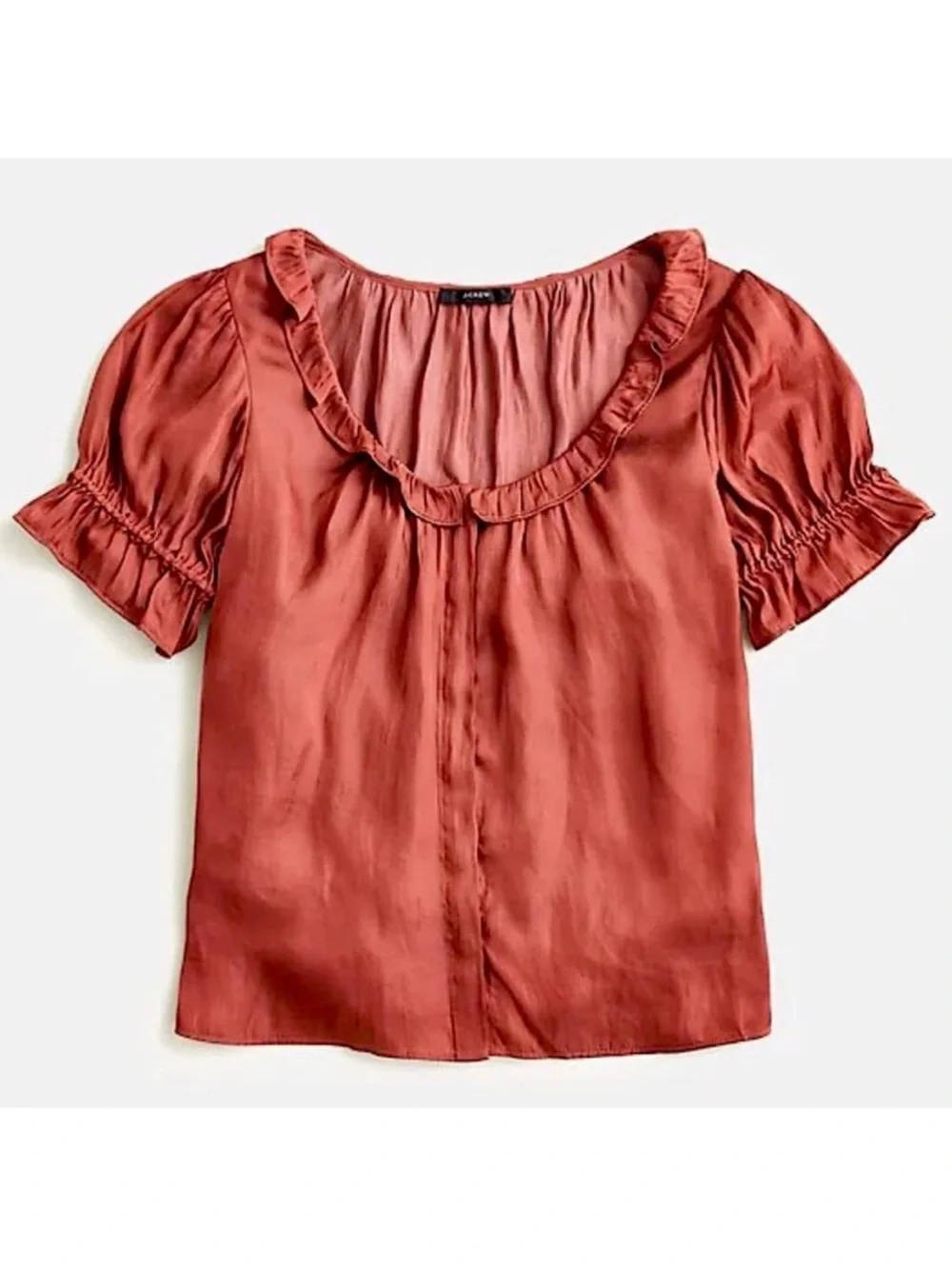J. Crew Ruffle featherweight satin scoopneck top Rust Red S